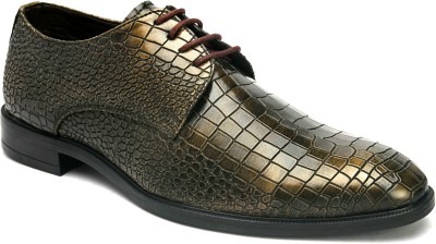 SAN FRISSCO Faux Leather Derby Formal Shoes Lace Up For Men(Gold , 6)