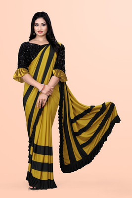 PANETAR Solid/Plain Bollywood Lycra Blend Saree(Yellow)