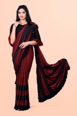 PANETAR Solid/Plain Bollywood Lycra Blend Saree(Maroon)