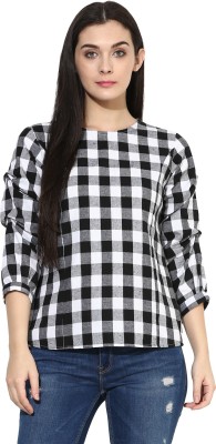 One Femme Casual Full Sleeve Checkered Women White, Black Top