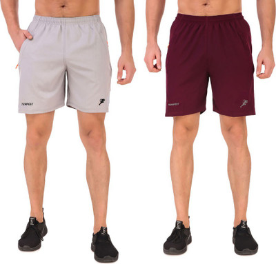 Tempest Solid Men Grey, Maroon Regular Shorts