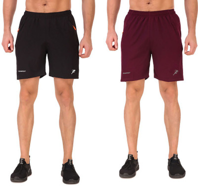 Tempest Solid Men Black, Maroon Regular Shorts