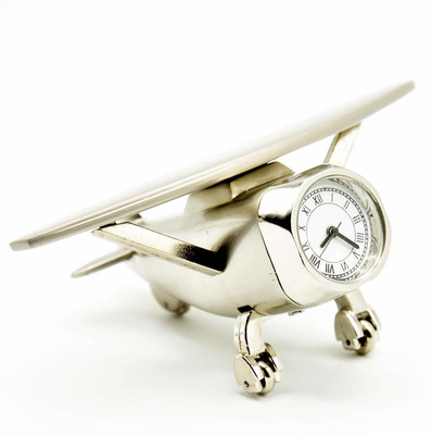 Saugat Traders Aeroplane Table Clock - Analog Table Clock Decorative Showpiece  -  4 cm(Metal, Silver)