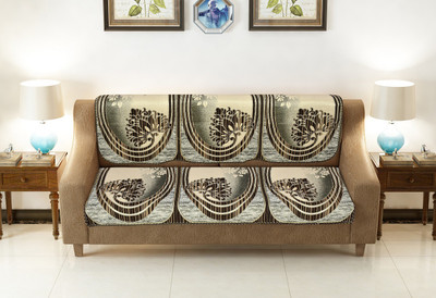 Nendle Cotton 3 Seater Sofa Floral Cover(Pack of 2 Brown)