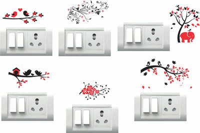 DreamKraft 25 cm Birds And Flower Wall Sticker & Switch Board Sticker Set Of 6 Self Adhesive Sticker(Pack of 6)