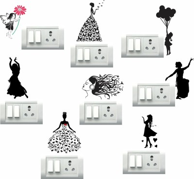 STICKER STUDIO 25 cm Girl Dance Wall Sticker & Switch Board Sticker Set Of 8 Reusable Sticker(Pack of 8)