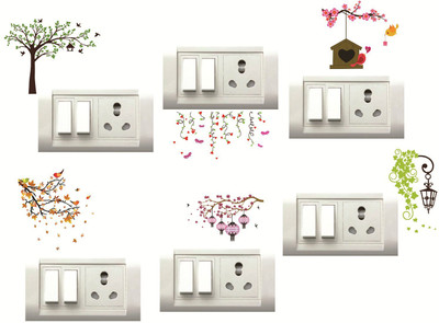 Decor Villa 25 cm tree Wall Sticker & Switch Board Sticker Set Of 6 Reusable Sticker(Pack of 6)
