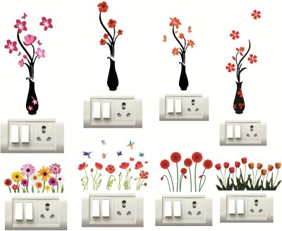Decor Villa 25 cm flower pot Wall Sticker & Switch Board Sticker Set Of 8 Reusable Sticker(Pack of 8)