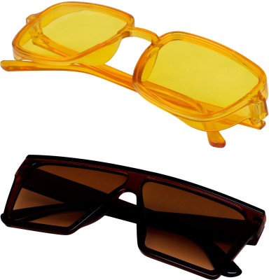 TheWhoop Rectangular Sunglasses(For Men & Women, Yellow, Brown)