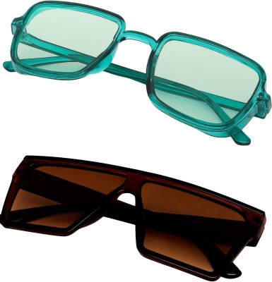 KiwiCaves Retro Square Sunglasses(For Men & Women, Brown, Green)