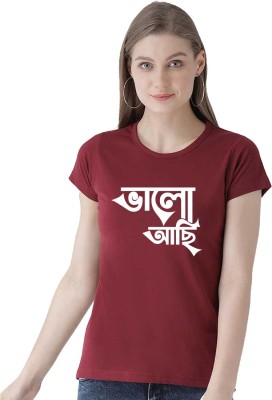 BRATMA Printed Women Round Neck Maroon T-Shirt