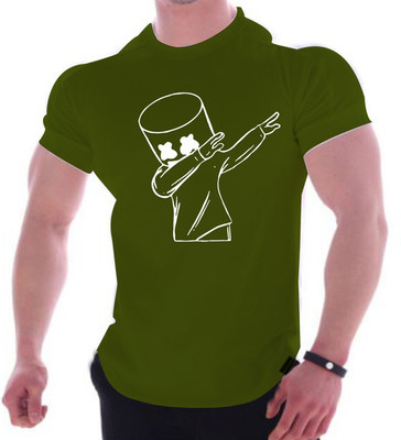 Fashion And Youth Printed Men Round Neck Dark Green T-Shirt