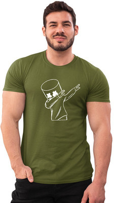 Fashion And Youth Printed Men Round Neck Dark Green T-Shirt