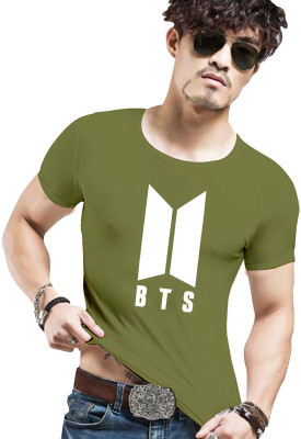Fashion And Youth Printed Men Round Neck Dark Green T-Shirt