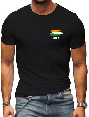 Fashion And Youth Printed Men Round Neck Black T-Shirt