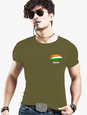 Fashion And Youth Printed Men Round Neck Dark Green T-Shirt