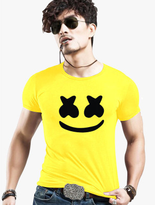 Fashion And Youth Printed Men Round Neck Yellow T-Shirt