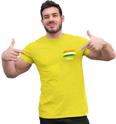 Fashion And Youth Printed Men Round Neck Yellow T-Shirt