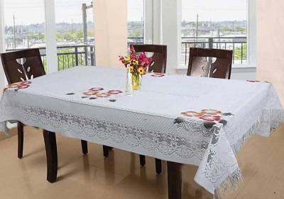 croox Floral 6 Seater Table Cover(White, Cotton)