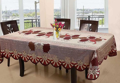 croox Cotton 6 Seater Floral Table Cover(Maroon)