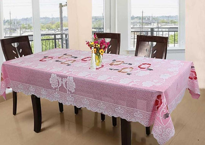 croox Cotton 6 Seater Floral Table Cover(Pink)