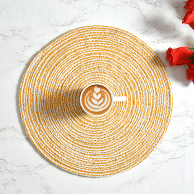 LaVichitra Round Pack of 6 Table Placemat(Yellow, Cotton)