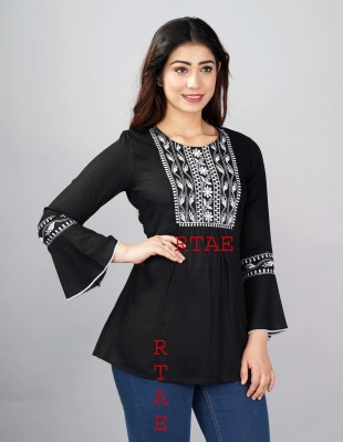 RTAE Casual Embroidered Women Black Top