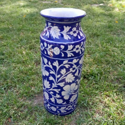 Heritage India Heritage India Blue Pottery Bottle Neck Cylinder Pottery Vase(4 inch, Blue)