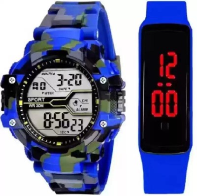 Actn A1C ATTRACTIVE BLUE ARMY G SHOK ROUND&SQUARE DIGITAL WATCH COMBO FOR BOYS&GIRLS NEW GENERATION WATCH COMBO Digital Watch  - For Boys & Girls