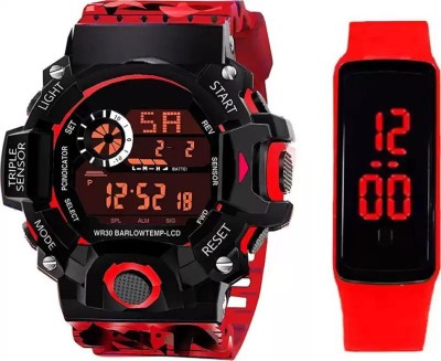 Actn A1C ATTRACTIVE RED ARMY G SHOK ROUND DIGITAL WATCH COMBO 2 FOR BOYS & GIRLS NEW GENERATION WATCH COMBO Digital Watch  - For Boys & Girls