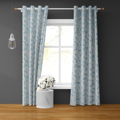 fiona creations 273 cm (9 ft) Jacquard Blackout Long Door Curtain (Pack Of 2)(Floral, Turquoise)