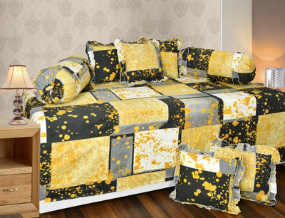 LCF Polycotton Geometric Diwan Set(Yellow, Black)
