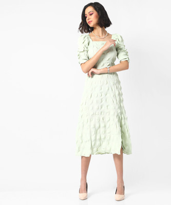 CAMPUS SUTRA Women A-line Green Midi/Calf Length Dress