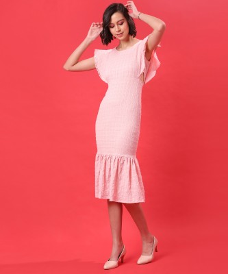 CAMPUS SUTRA Women Fit and Flare Pink Dress