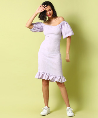 CAMPUS SUTRA Women Fit and Flare Purple Knee Length Dress