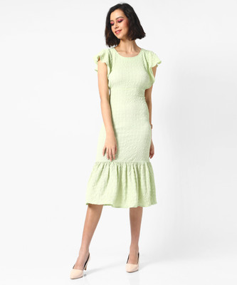 CAMPUS SUTRA Women Fit and Flare Green Knee Length Dress