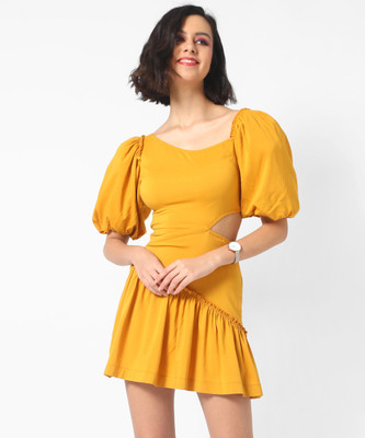CAMPUS SUTRA Women Fit and Flare Yellow Above Knee/Mid Thigh Length Dress