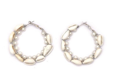 Shivarth Party Hoops Circle Earrings for Women White Sea Shell & Kodi Pearls Design 1Pair Pearl Alloy Hoop Earring