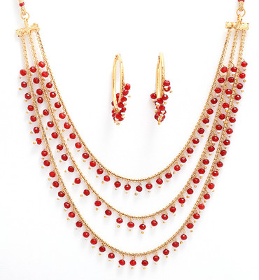 ZENEME Copper Gold-plated Red Jewellery Set(Pack of 1)