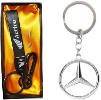 JAINSON MARTIN Combo of Activa Leather Stripe with Hook and Mercedes Benz Metal Key Chain Key Chain