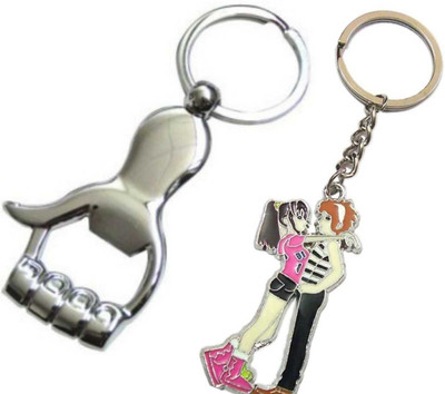 Blue Aura Combo of Hand Bottle Opener and Romantic Couple Metal Key Chain Key Chain