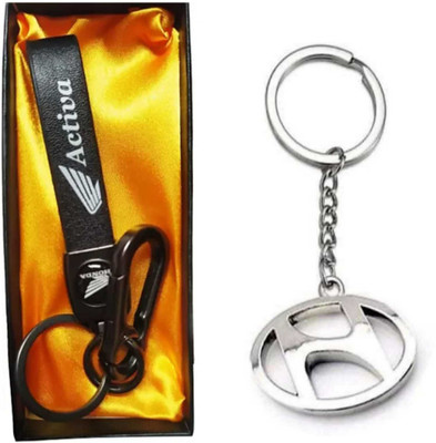 JAINSON MARTIN Combo of Activa Leather Stripe with Hook and Hyundai Metal Silver Key Chain Key Chain