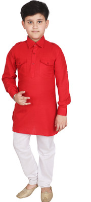 Eliq Boys Festive & Party Pathani Suit Set(Black Pack of 1)