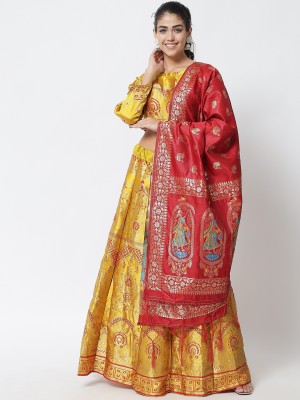 Payu Printed Semi Stitched Lehenga Choli(Yellow)