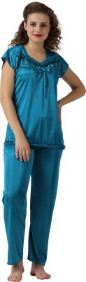 MARDIA Women Solid Light Blue Top & Pyjama Set