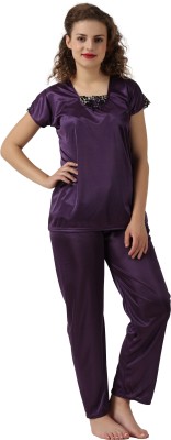 Cotovia Women Solid Purple Top & Pyjama Set