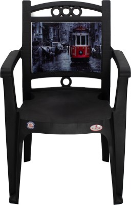 Classic Furniture Reva Royal Kolkata Tram print(Pack of 4) Plastic Cafeteria Chair(black, Set of 4, Pre-assembled)