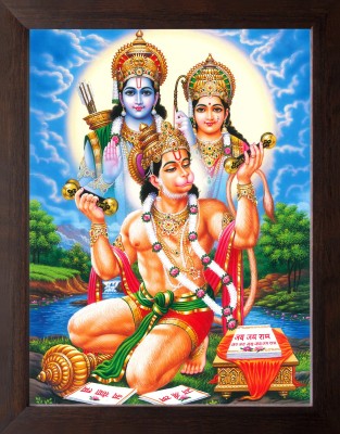 Artisan Cart Lord Hanuman Playing with Instrument HD Printed Painting with Frame. Digital Reprint 9 inch x 7 inch Painting(With Frame)