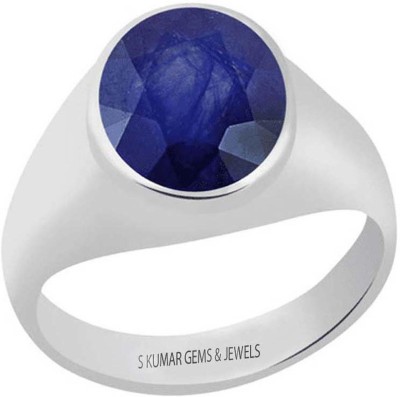 BWM GEMS Certified Natural 11.25 Ratti Blue Sapphire Stone ( Neelam ) For Men And Women Sterling Silver Sapphire Ring