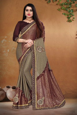 nv patel Embroidered Bollywood Silk Blend Saree(Maroon)